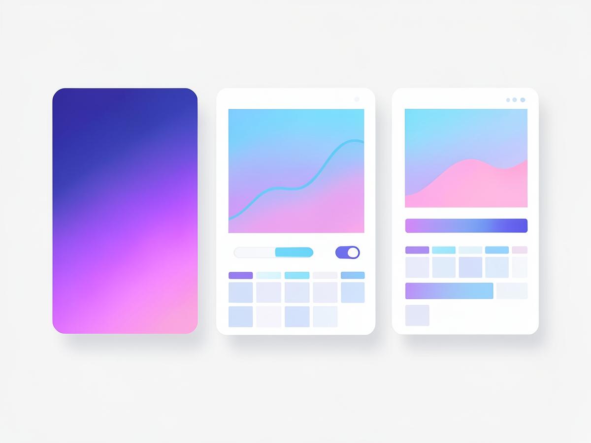 Illustration of campaign dashboard cards with gradient charts, budget slider and schedule grid
