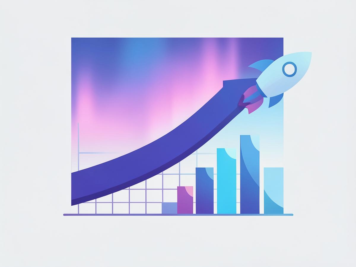 Illustration of a rising growth curve over a chart grid with ascending gradient bars